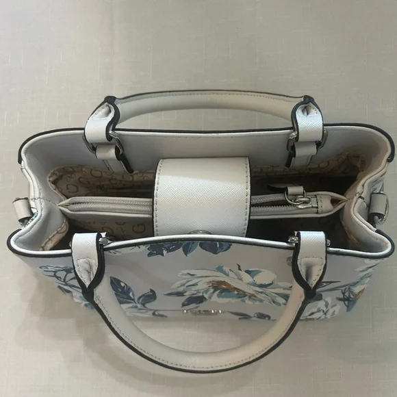 GUESS Floral Satchel in Blue and Cream - Picture 5 of 8